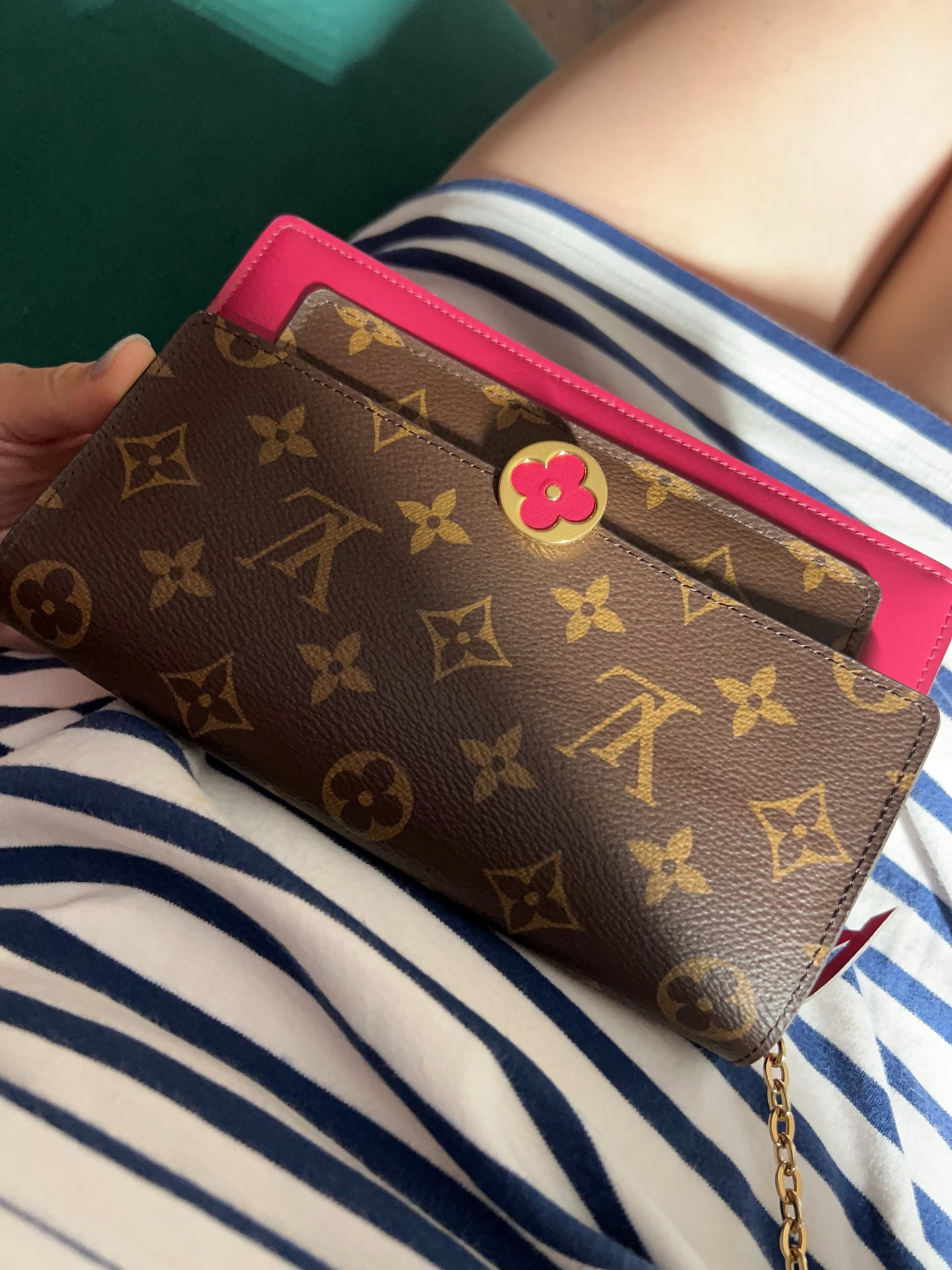 LOUIS VUITTON Flore Monogram Canvas Chain Wallet Fuchsia