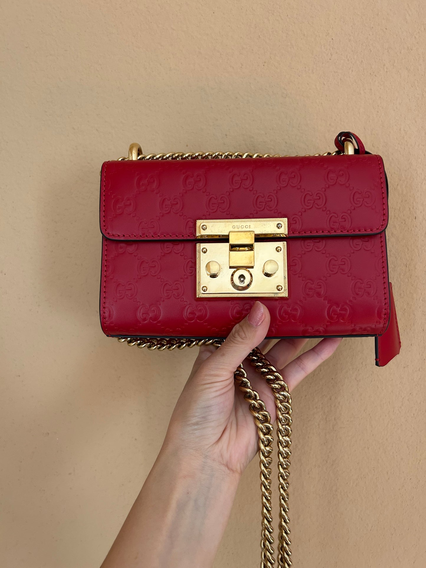 Gucci Red Guccissima Leather Padlock Small Shoulder Bag