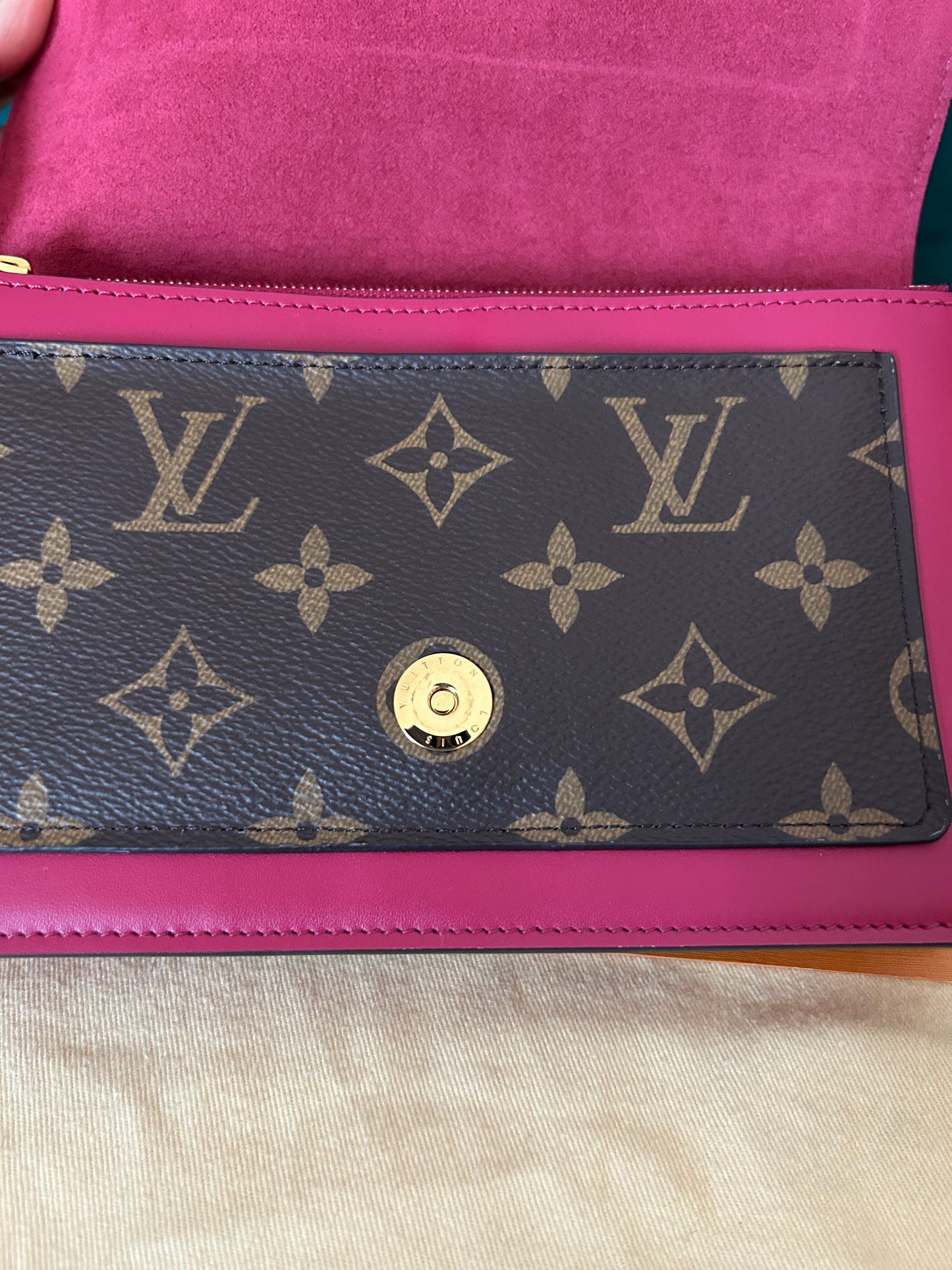 LOUIS VUITTON Flore Monogram Canvas Chain Wallet Fuchsia