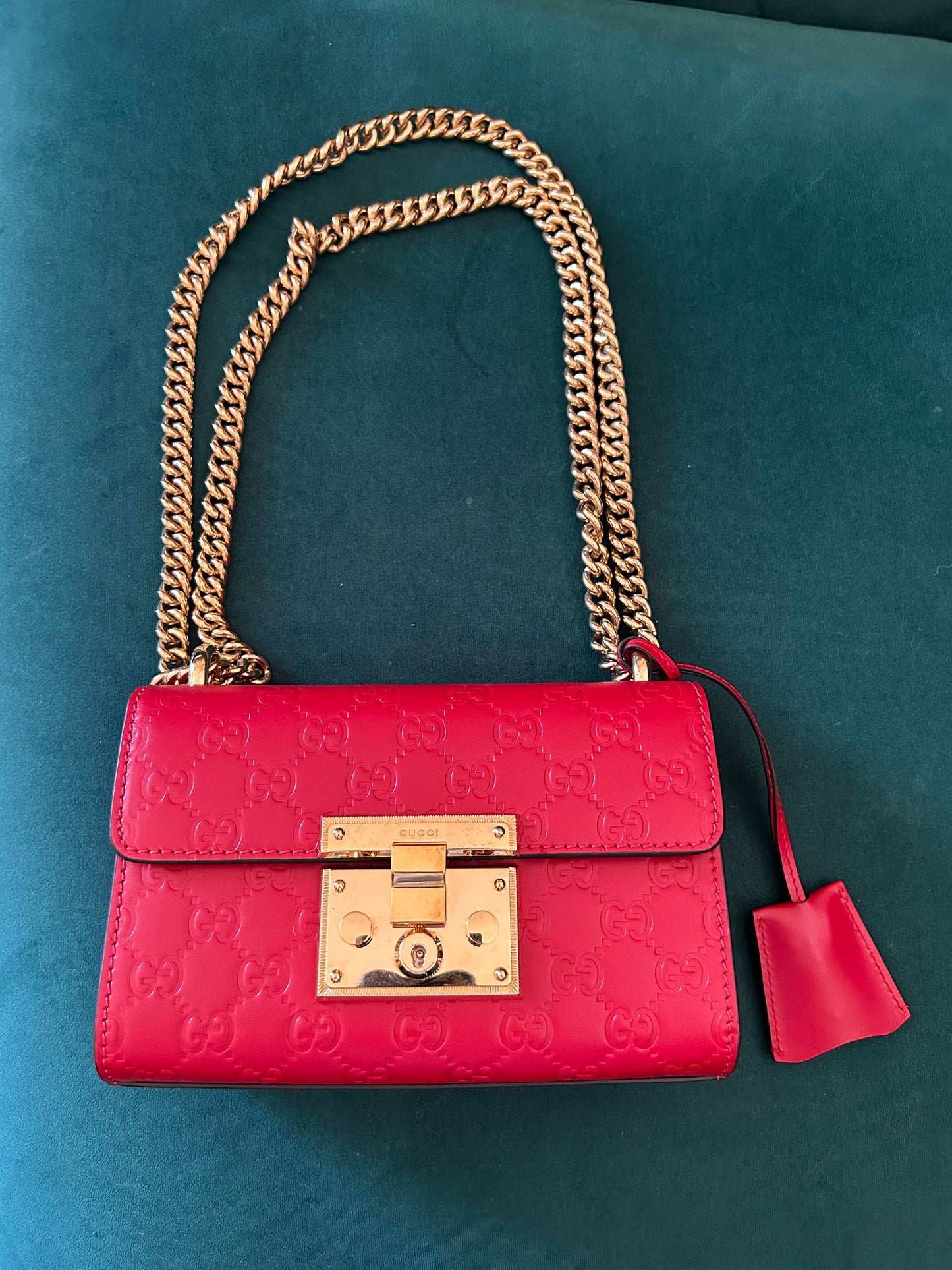 Gucci Red Guccissima Leather Padlock Small Shoulder Bag