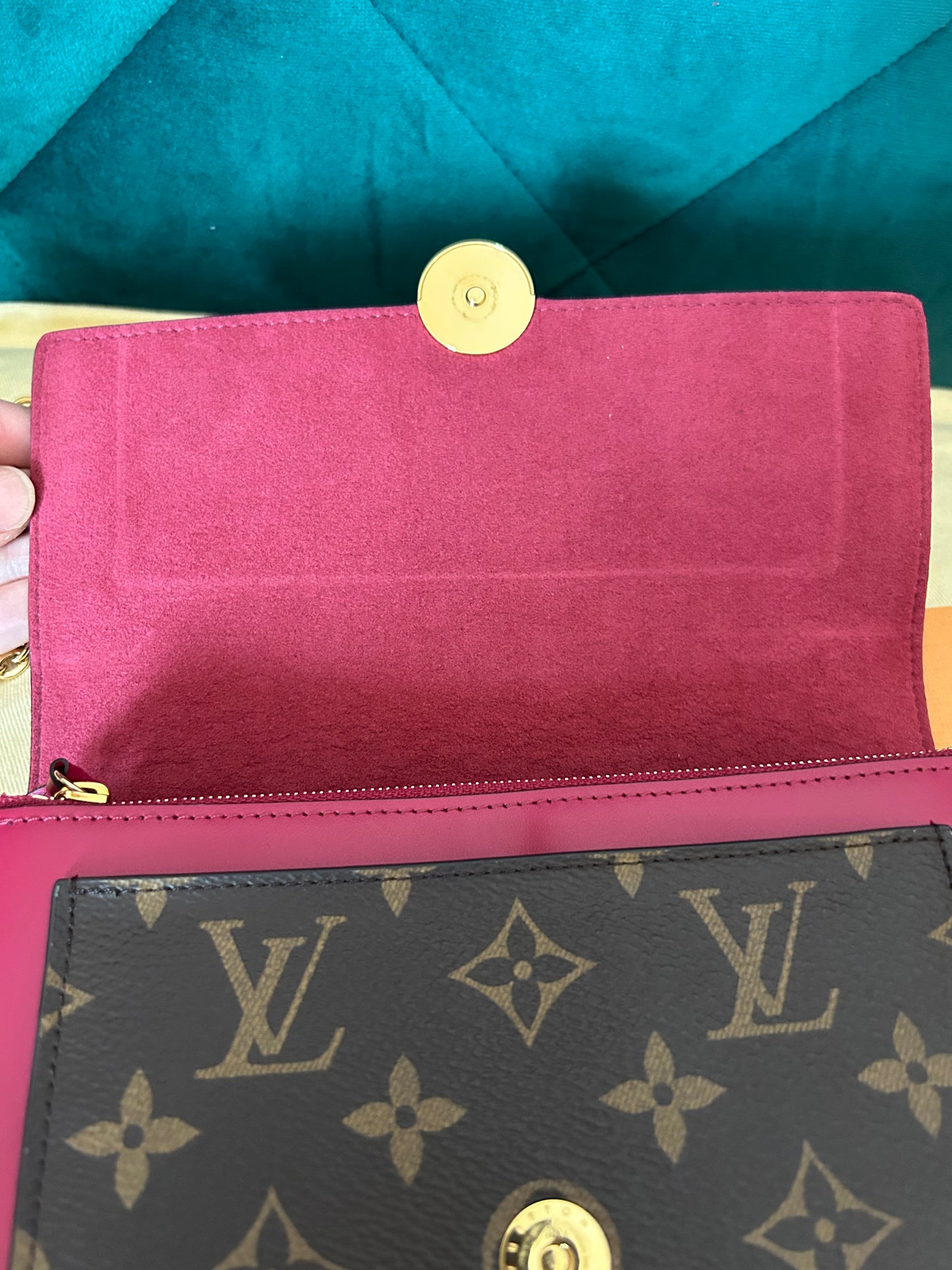 LOUIS VUITTON Flore Monogram Canvas Chain Wallet Fuchsia