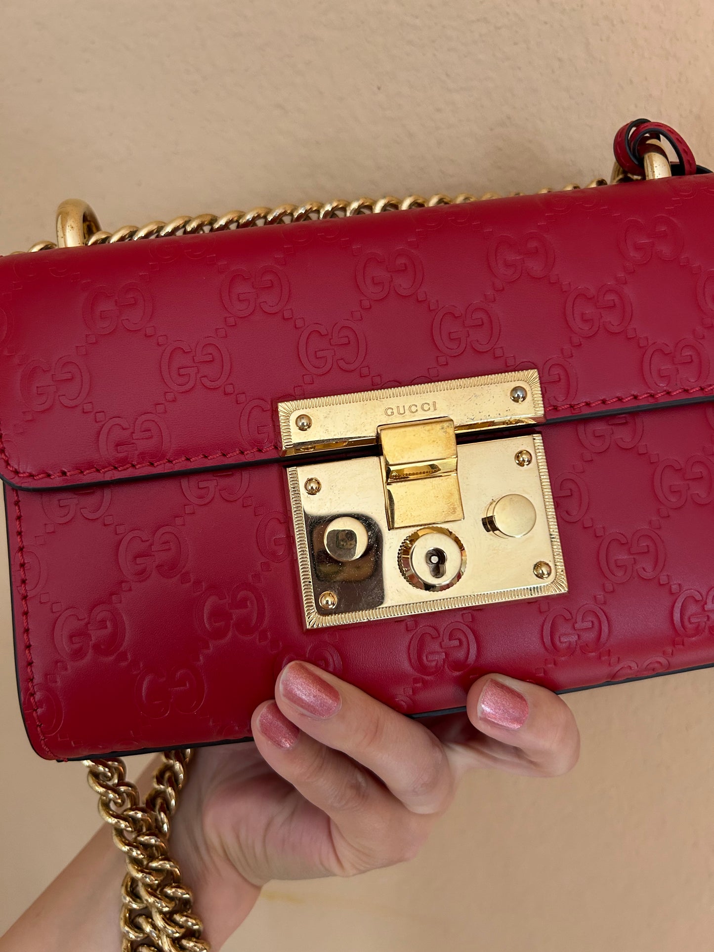 Gucci Red Guccissima Leather Padlock Small Shoulder Bag